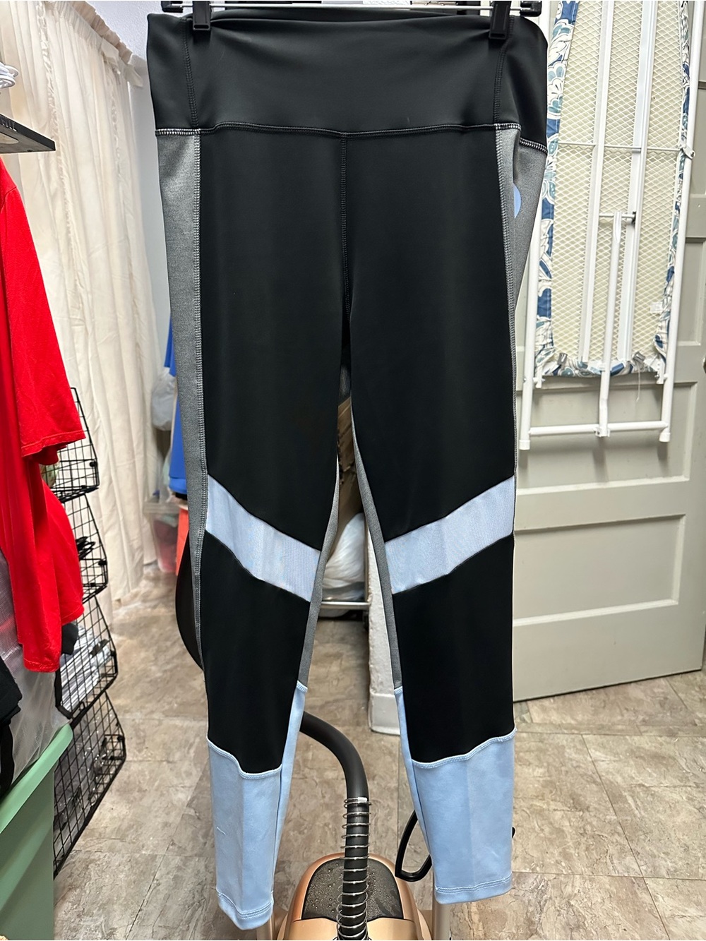 adidas Black, Light Blue & Gray Girls' Colorblock Leggings